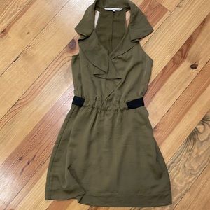 RACHEL Rachel Roy olive green ruffle smocked waist sleeveless mini dress. Size 6